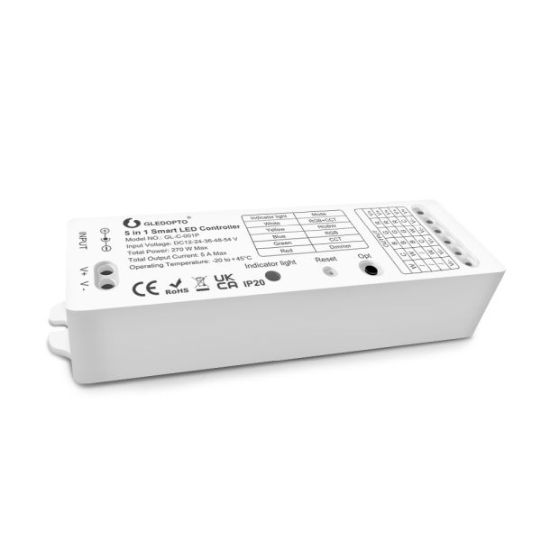 Gledopto GL-C-001P, Pro 5-in-1-ben LED vezérlés, 12V-54V DC (Zigbee+2.4GHz RF)