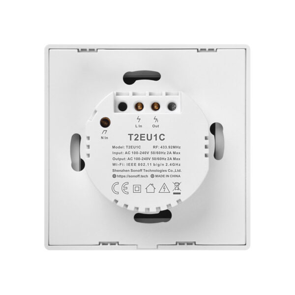 Sonoff TX T2EU1C WiFi+RF, érintős 1 gombos villanykapcsoló (fehér, kerettel)
