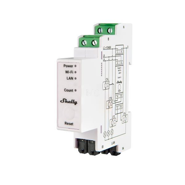 Shelly PRO 3EM-400A három fázisú, nagy teljesítményű professzionális Wi-Fi + Ethernet fogyasztásmérő, 3x400A áramváltós