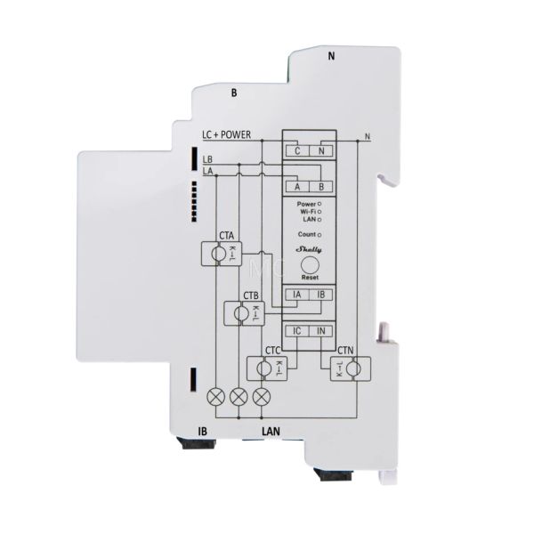 Shelly PRO 3EM-400A három fázisú, nagy teljesítményű professzionális Wi-Fi + Ethernet fogyasztásmérő, 3x400A áramváltós