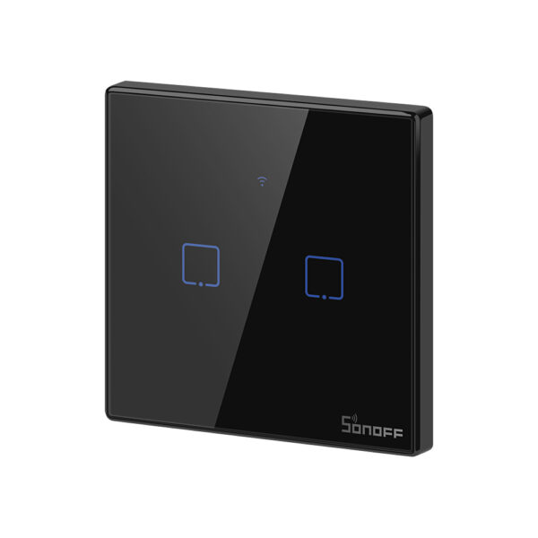 Sonoff TX T3EU2C WiFi+RF, érintős 2 gombos csillárkapcsoló (fekete)