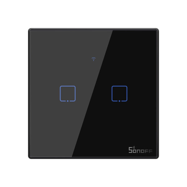 Sonoff TX T3EU2C WiFi+RF, érintős 2 gombos csillárkapcsoló (fekete)