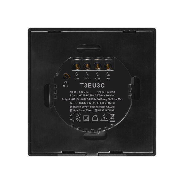 Sonoff TX T3EU1C WiFi+RF, érintős 1 gombos villanykapcsoló (fekete)