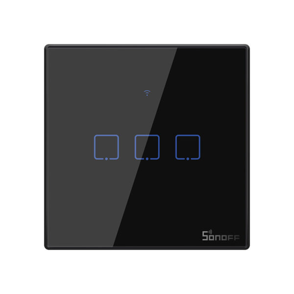 Sonoff TX T3EU3C WiFi+RF, érintős 3 gombos villanykapcsoló (fekete)
