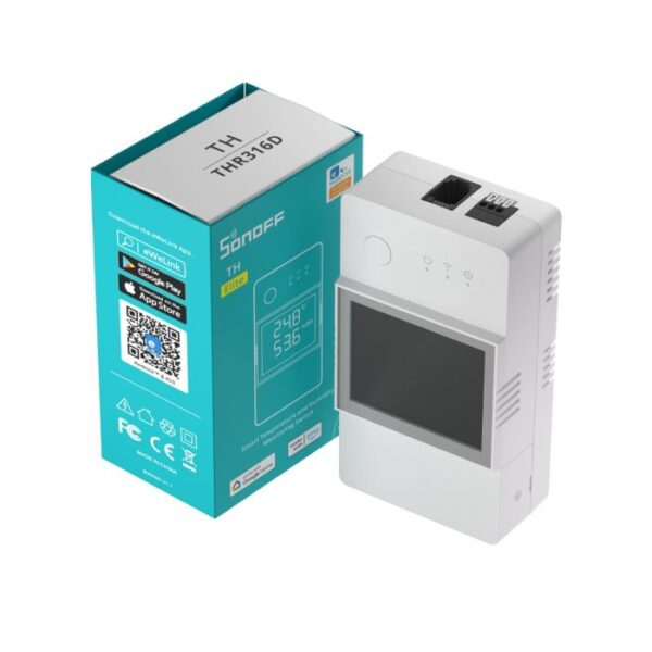 Sonoff TH20 Elite (R3) WiFi-s relémodul, kijelzővel, hőmérő bemenettel (20A) (THR320D)