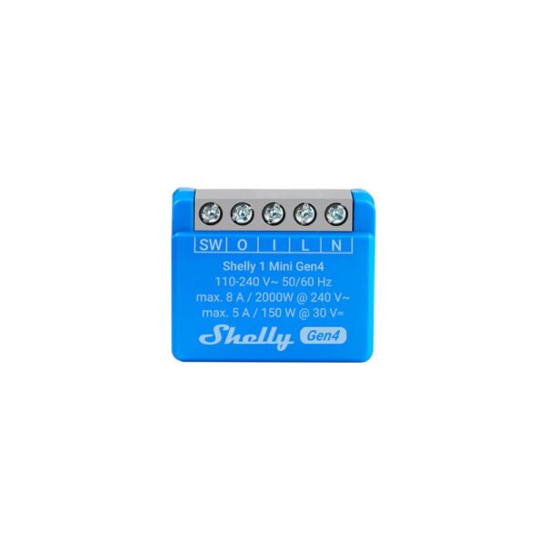 Shelly 1 Mini GEN4 egy áramkörös Wi-Fi + Bluetooth / Zigbee 3.0  multi-protokoll okosrelé, Matter kompatibilis (8A)