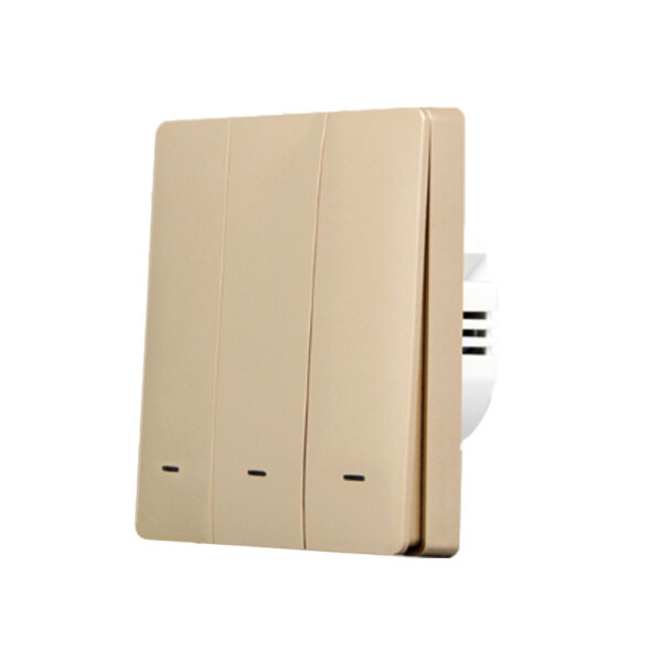 gold-3-1685564470097 SmartWise B63 UNI Zigbee 3.0 + RF, univerzális bekötésű, 3 áramkörös, fizikai nyomógombos okos villanykapcsoló, arany színű