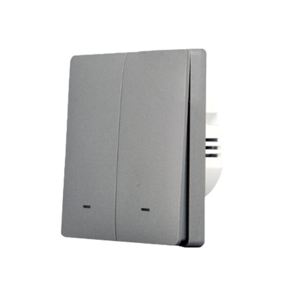 grey-2-1685563170814 SmartWise B62 UNI Zigbee 3.0 + RF, univerzális bekötésű, 2 áramkörös, fizikai nyomógombos okos villanykapcsoló, szürke