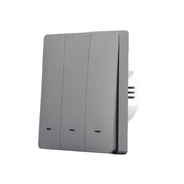 grey-3-1685565228387 SmartWise B63 UNI Zigbee 3.0 + RF, univerzális bekötésű, 3 áramkörös, fizikai nyomógombos okos villanykapcsoló, szürke