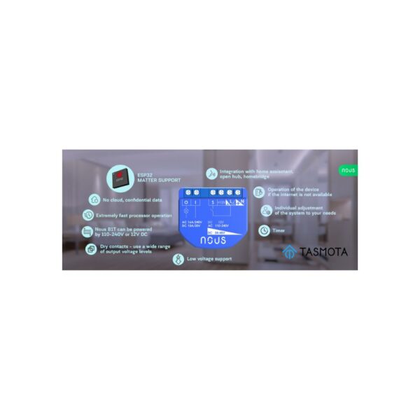 Nous B1T okos Wi-Fi-s 1 áramkörös mini kapcsolórelé modul (Tasmota firmware, Matter kompatibilis)