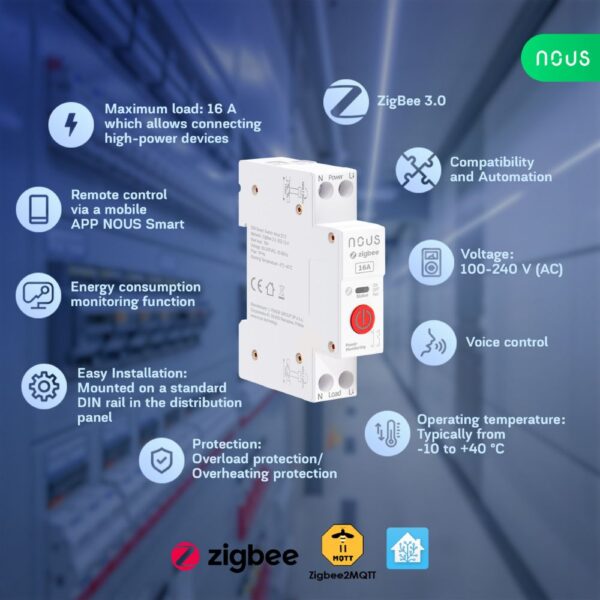 Nous D1Z DIN-sín kompatibilis Tuya Zigbee relémodul 16A