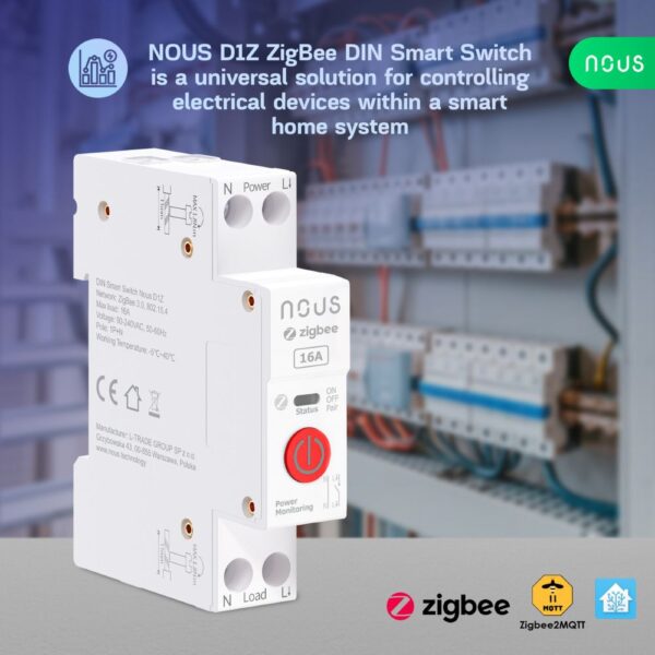 Nous D1Z DIN-sín kompatibilis Tuya Zigbee relémodul 16A