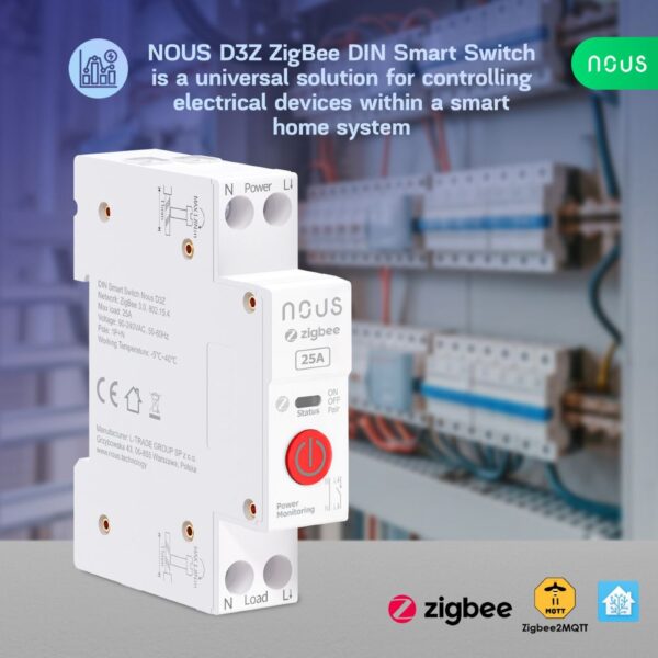 Nous D3Z DIN-sín kompatibilis Tuya Zigbee relémodul, 25A