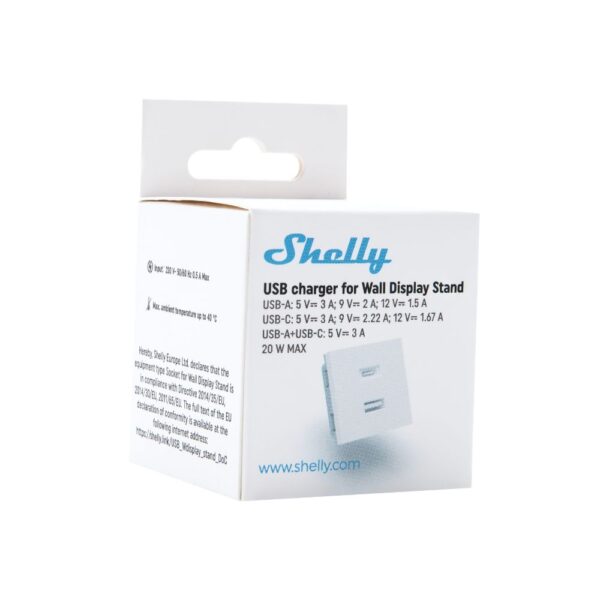 Shelly USB-A + USB-C töltő, kiegészítő modul az asztali tartóhoz, fehér