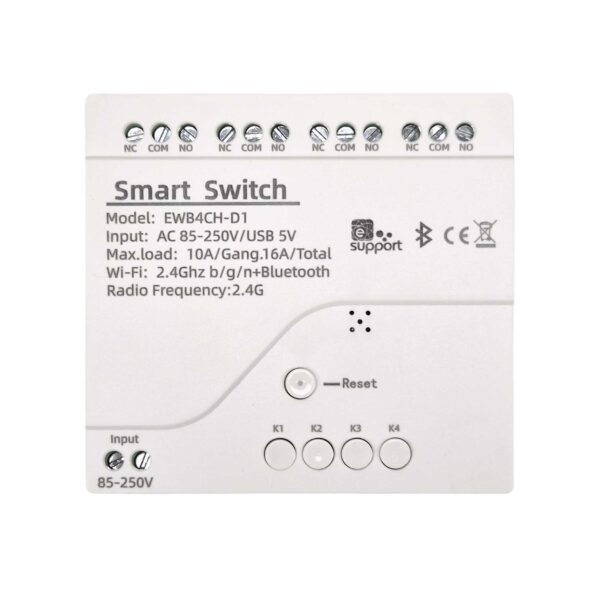 SmartWise 85V-250V AC négy áramkörös, Wi-Fi+Bluetooth NO/NC okosrelé